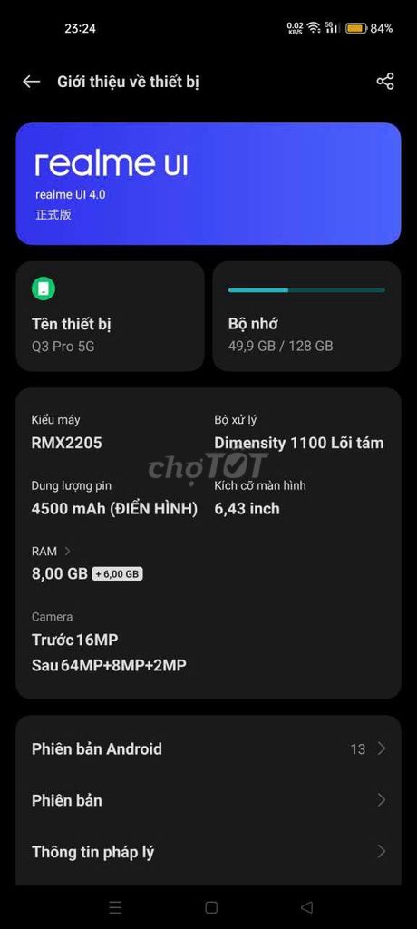 Realme Q3 Pro 5G 128GB Xanh. Mua bán Điện thoại tại Quận Bình Tân Tp Hồ Chí Minh được đăng bởi a Dương hình 1