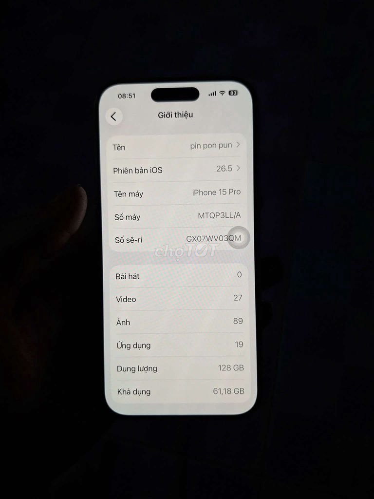 Apple iPhone 15 Pro 128GB Xám 99%. Mua bán Điện thoại tại Huyện Củ Chi Tp Hồ Chí Minh được đăng bởi Đoàn Khánh Tâm hình 1