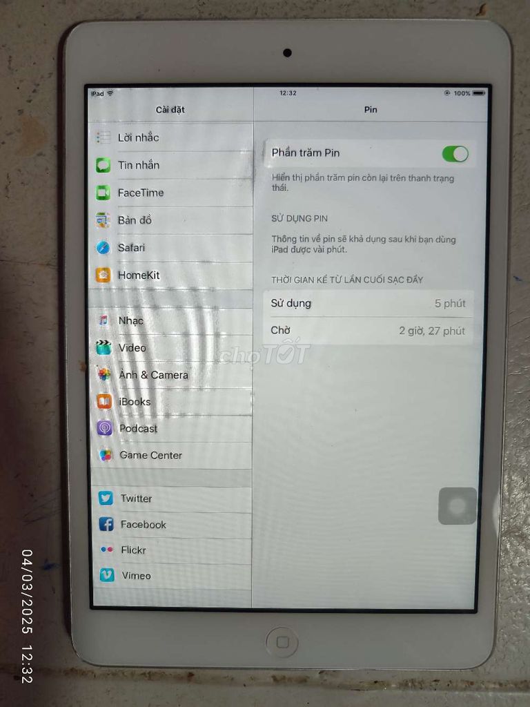 IPAD MINI 16GB  PIN 96%,MÀN HÌNH 7.9 INCH ĐẸP ZIN. Mua bán Máy tính bảng tại Quận Gò Vấp Tp Hồ Chí Minh được đăng bởi Đồ cũ dư bán rẻ hình 5