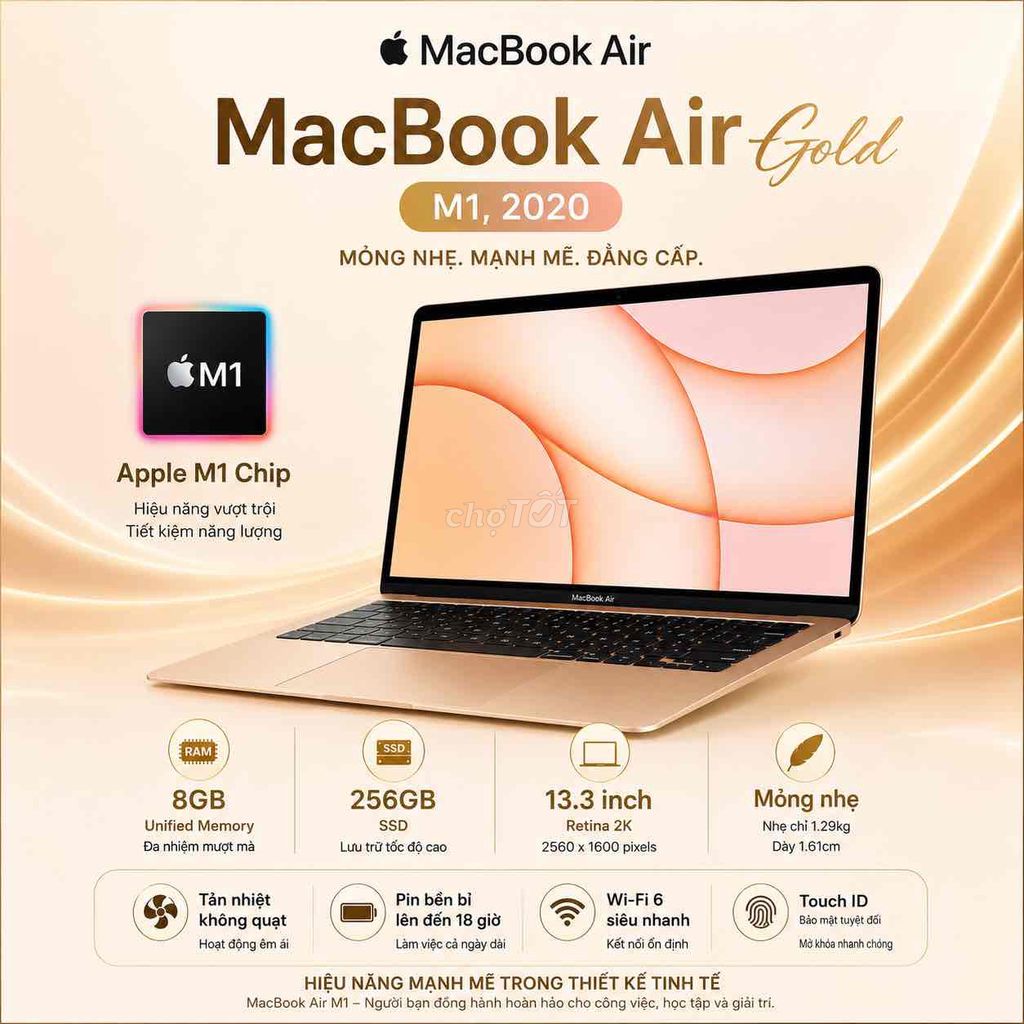 Apple MacBook Air M1 13.3 inch 8GB/256GB Vàng. Mua bán Laptop tại Thành phố Buôn Ma Thuột Đắk Lắk được đăng bởi HD Store  hình 1