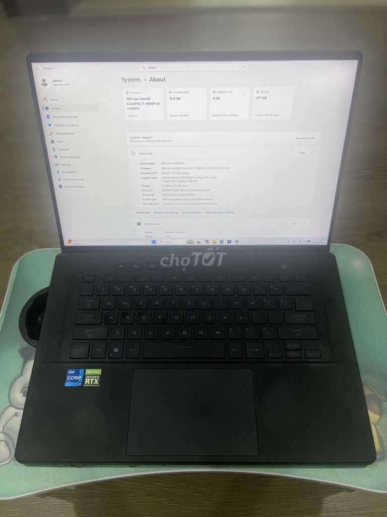ASUS ROG ZEPHYRUS M16 i7-11800H 16 inch 16GB/512GB. Mua bán Laptop tại Quận Hoàng Mai Hà Nội được đăng bởi Jackson Tong hình 1