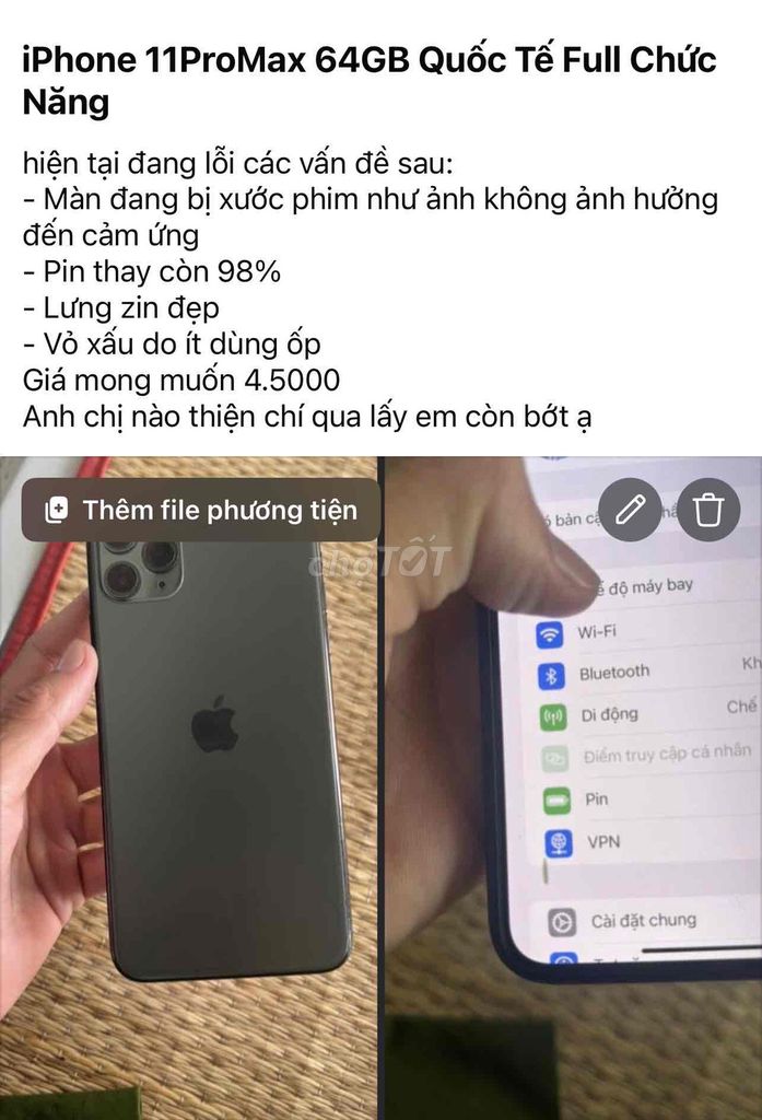 iPhone 11 Pro Max 64GB Xám Đã dùng. Mua bán Điện thoại tại Quận Cái Răng Cần Thơ được đăng bởi Nguyễn Duy Khang hình 1