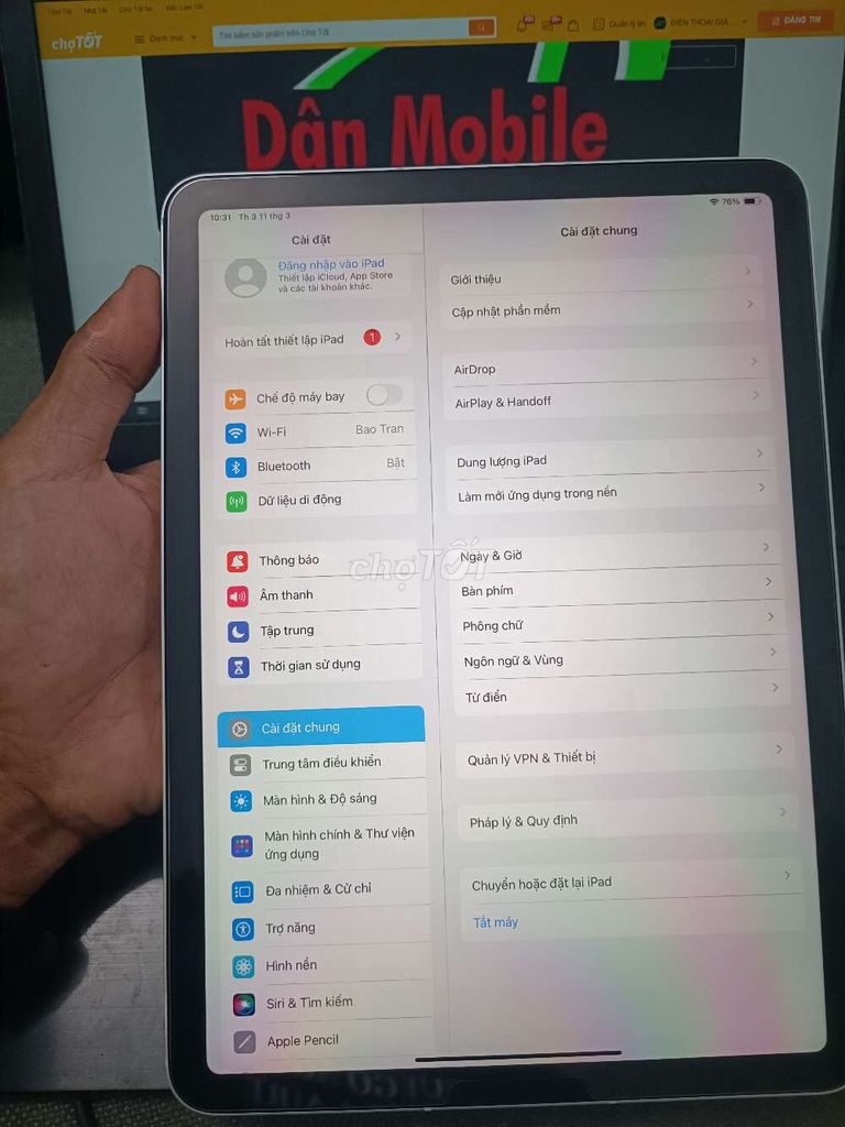 IPAD AIR 4 64GB 4G PIN 7600 CHÍP A14 ZIN MỚI 99%