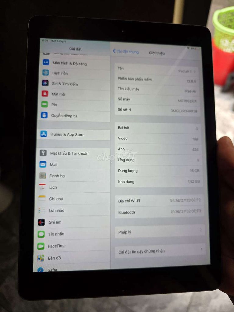 Apple iPad Air 1 16GB Xám. Mua bán Máy tính bảng tại Thành phố Vĩnh Long Vĩnh Long được đăng bởi thiện nhân  hình 1