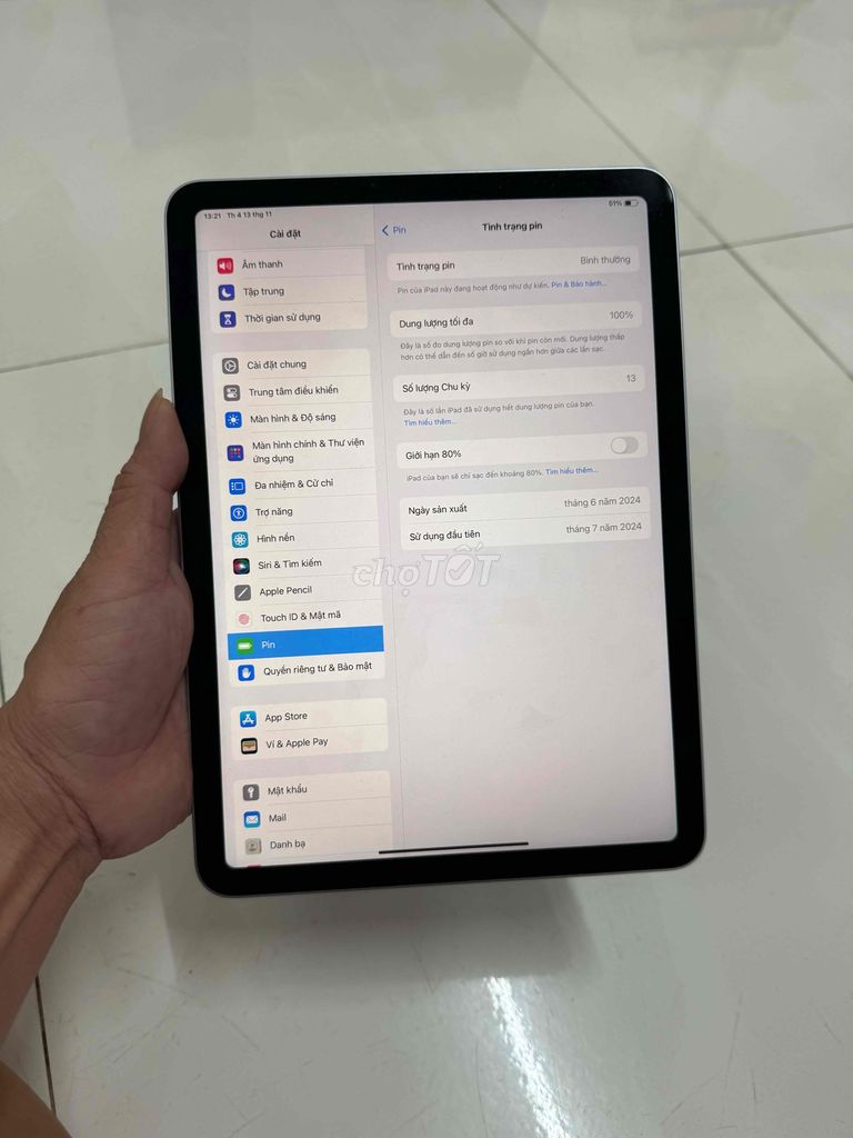 Ipad Air 6 11 M2 128gb Wifi Blue likenew Bh 07-25