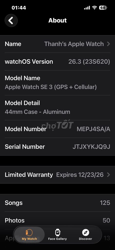 Apple Watch SE 3 44mm Nhôm Đen. Mua bán Thiết bị đeo thông minh tại Quận Sơn Trà Đà Nẵng được đăng bởi Lê Nguyễn Nhật Thành hình 1