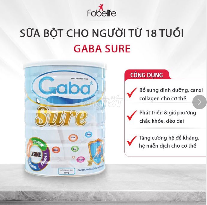 SỮA BỘT GABA SURE BỔI BỔ PHỤC HỒI SỨC KHỎE 900G. Mua bán Đồ ăn, thực phẩm và các loại khác tại Quận Hoàng Mai Hà Nội được đăng bởi Siêu thị Anh Tú 88 hình 1