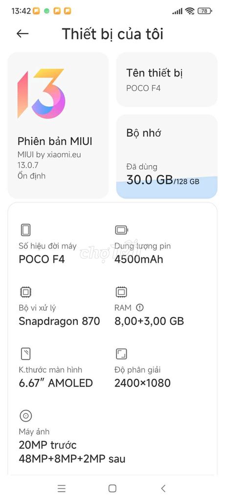 Xiaomi Poco F4 8GB/128GB bạc. Mua bán Điện thoại tại Huyện Quỳnh Phụ Thái Bình được đăng bởi Lịch Ánh hình 1