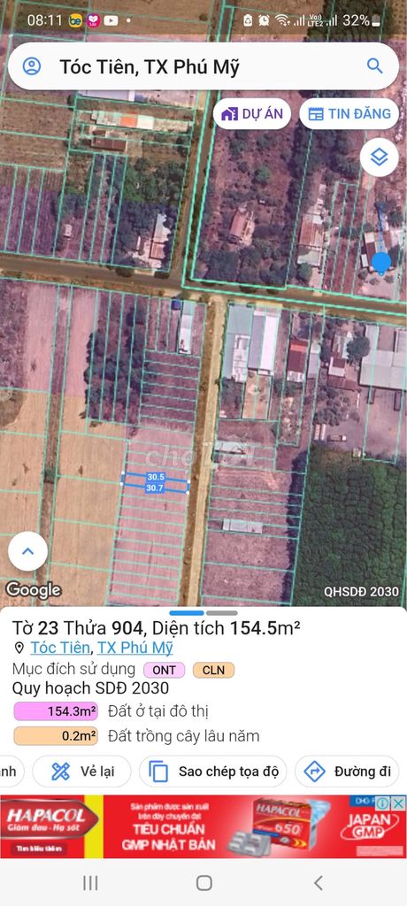 Bán đất thổ cư Tóc Tiên 5mx30m cạnh đường Mỹ Xuân - Tóc Tiên giá rẻ