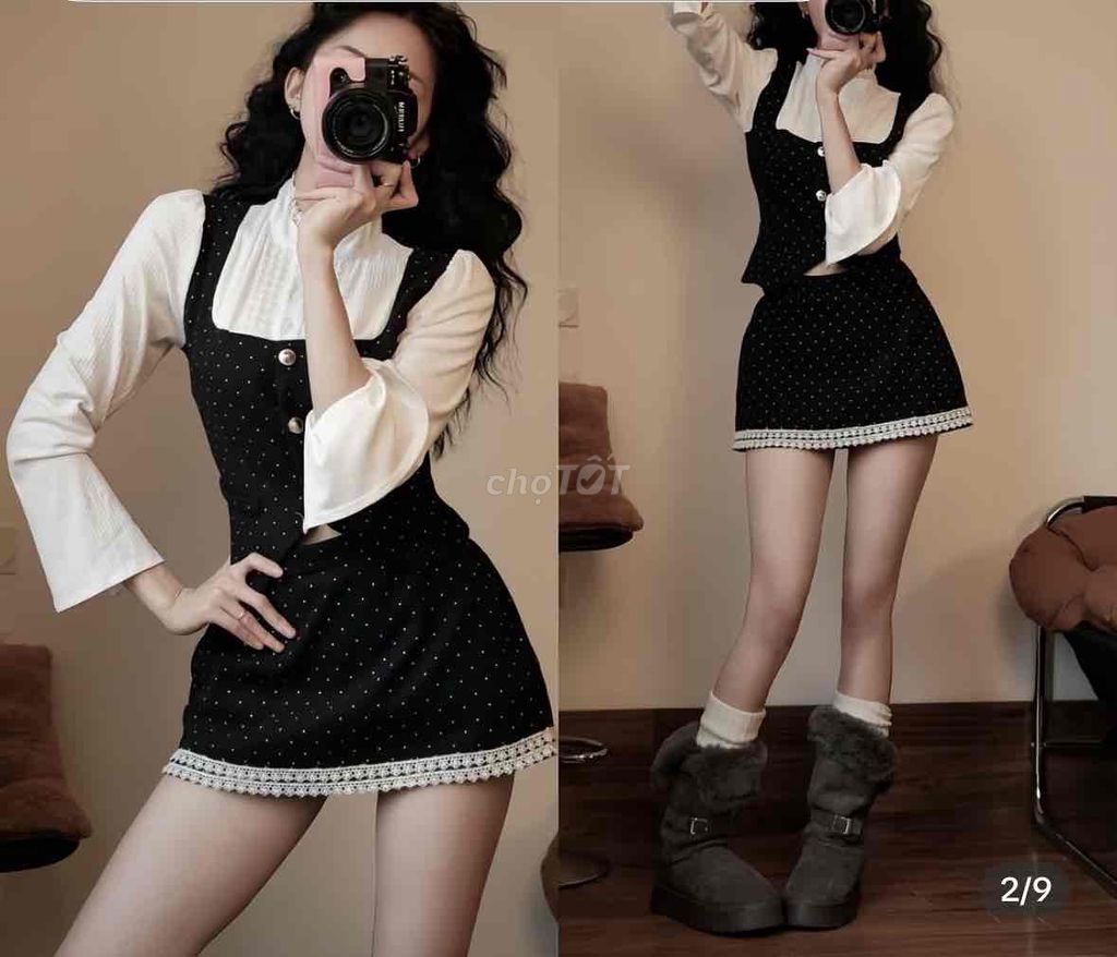 Set áo sơ mi may liền tay phối chân váy bèo. Mua bán Quần áo tại Thành phố Trà Vinh Trà Vinh được đăng bởi Kiều Duyên hình 1