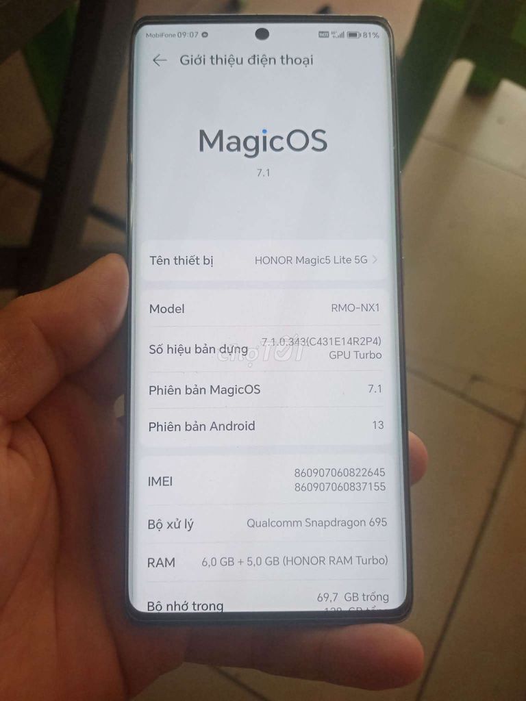 Honor Magic5 Lite 5G 128GB Trắng. Mua bán Điện thoại tại Quận Thanh Khê Đà Nẵng được đăng bởi Ken Ngố hình 1