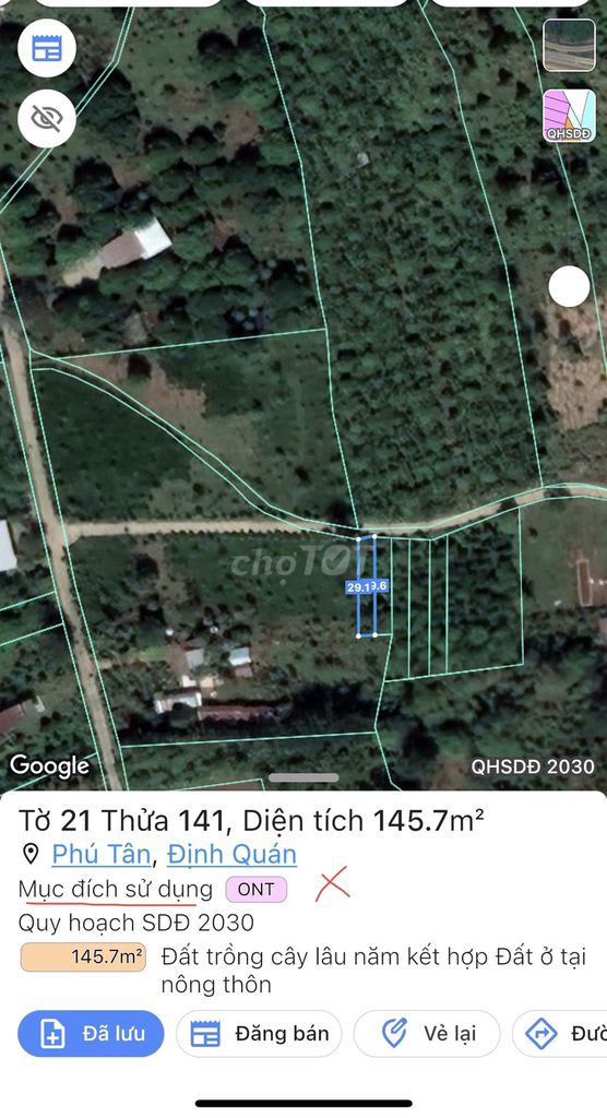Đất 145.7m2 Phú Tân - Định Quán - Mặt tiền đường bê tông, full thổ cư