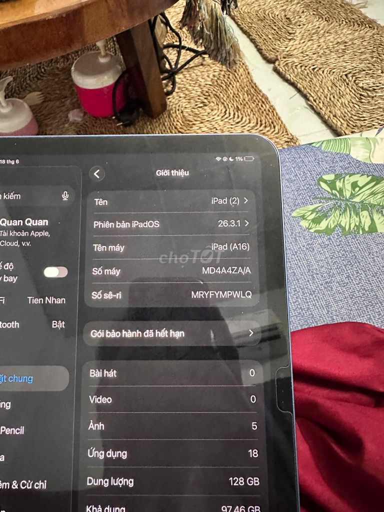 Apple iPad (A16) 128GB Xanh 98% mới. Mua bán Máy tính bảng tại Huyện Cần Đước Long An được đăng bởi phạm minh phúc hình 1
