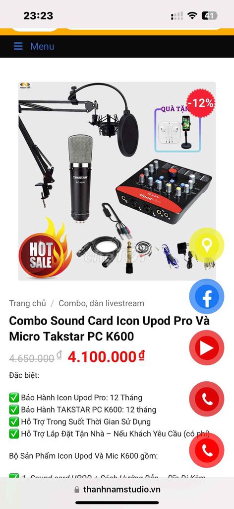 Bộ livestream Icon Upod Pro K600 fulbox đẹp keng. Mua bán Tivi, Âm thanh tại Quận 6 Tp Hồ Chí Minh được đăng bởi Chí Cường hình 1
