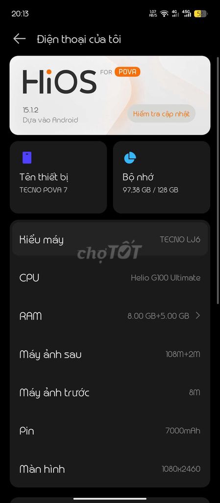 Tecno Pova 7 8GB/128GB Đen. Mua bán Điện thoại tại Thành phố Thủ Dầu Một Bình Dương được đăng bởi Linh Trúc hình 1