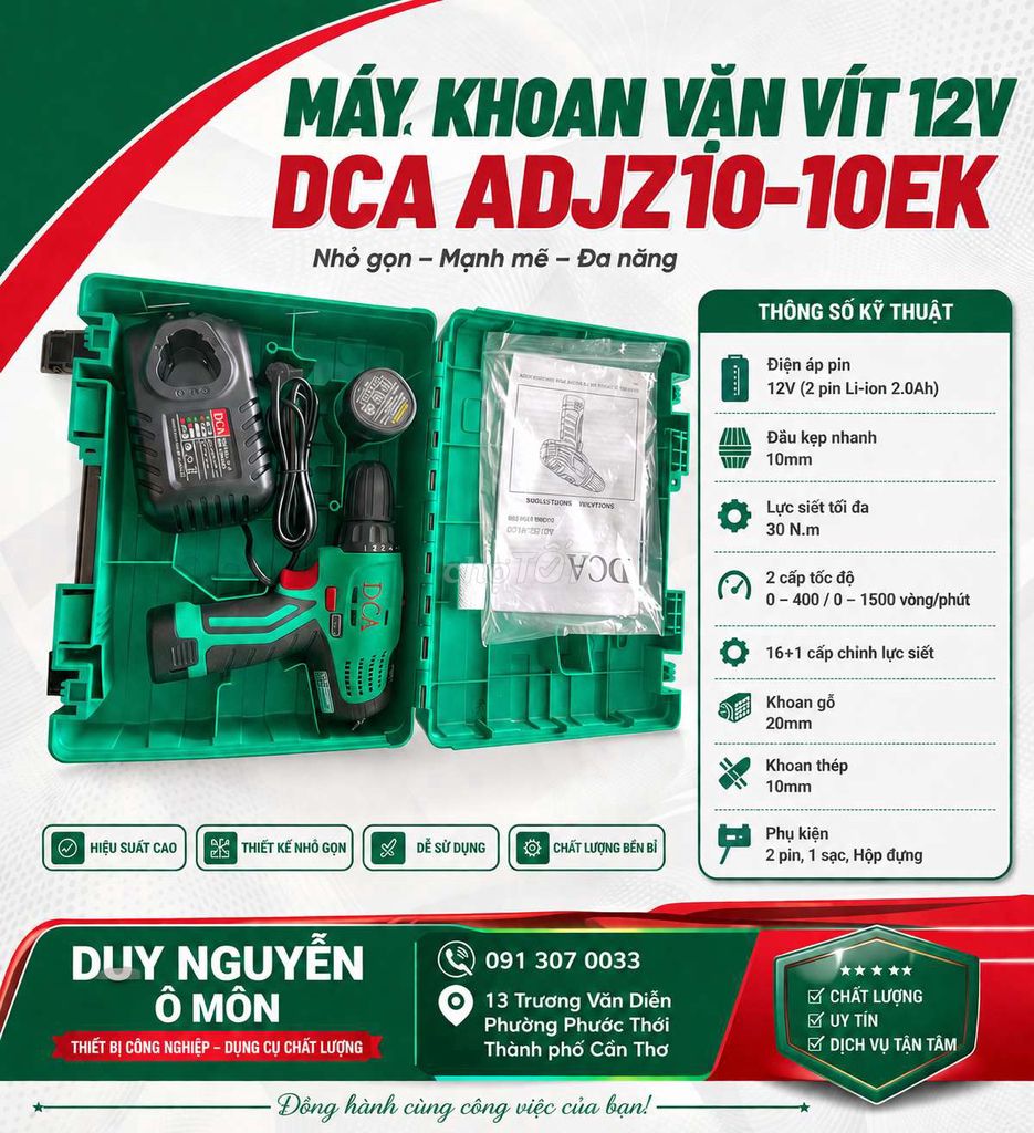 Máy khoan vặn vít DCA ADJZ10-10EK 12V. Mua bán Đồ chuyên dụng, Giống nuôi trồng tại Quận Ô Môn Cần Thơ được đăng bởi Duy Nguyễn Ô Môn hình 1