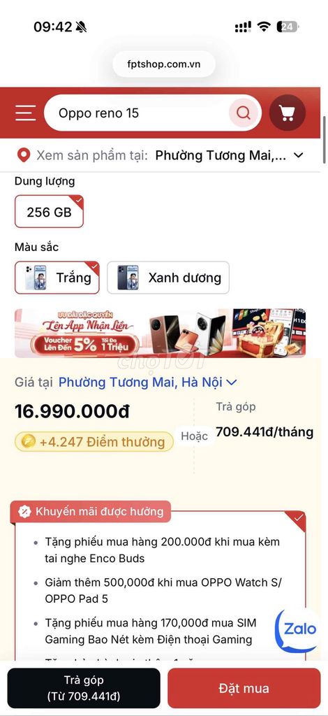 Oppo Reno 15 5G 256GB Trắng Mới 100%. Mua bán Điện thoại tại Quận Hoàng Mai Hà Nội được đăng bởi Minh Hoàng hình 1