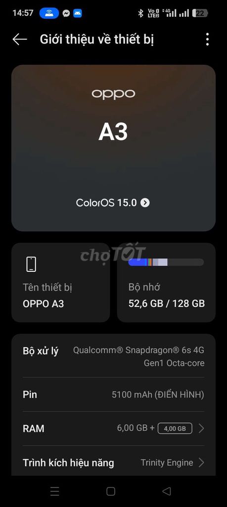 Oppo A3 128GB. Mua bán Điện thoại tại Thị xã Sơn Tây Hà Nội được đăng bởi Trí Dũng hình 1