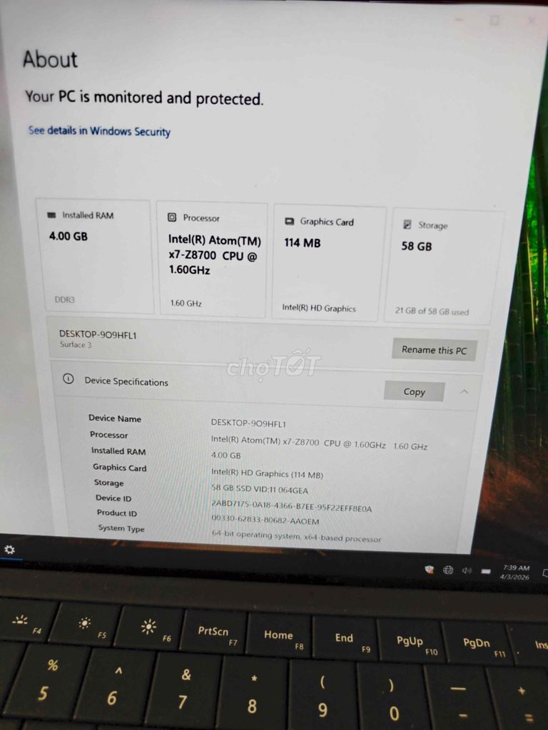 Surface 3 kèm bàn phím giá tốt. Mua bán Laptop tại Thành phố Long Xuyên An Giang được đăng bởi SONY hình 1