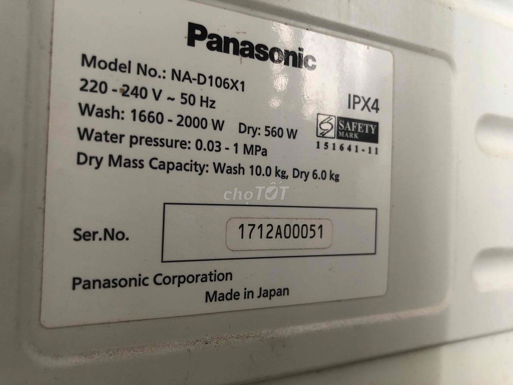 panasonic 10/6 kg chạy êm