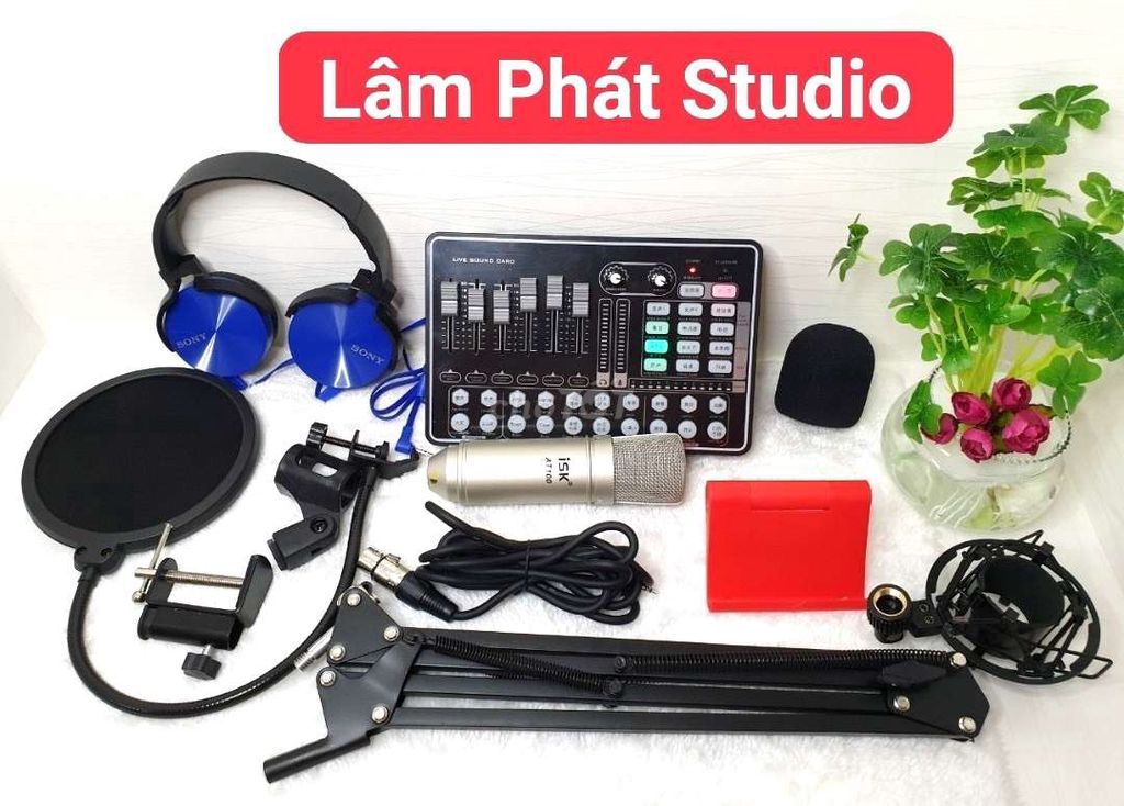 0901109919 - Đủ bộ hát live, thu âm Sound card H9 + Micro AT100