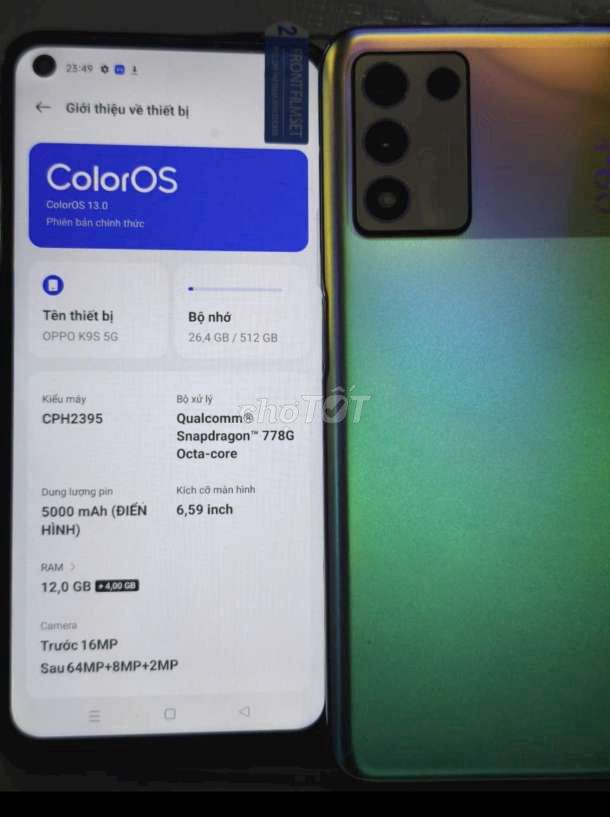 Oppo k9s ram12/512 chip Snapdragon 778 game manh. Mua bán Điện thoại tại Quận 1 Tp Hồ Chí Minh được đăng bởi trùm giá rẻ hình 1