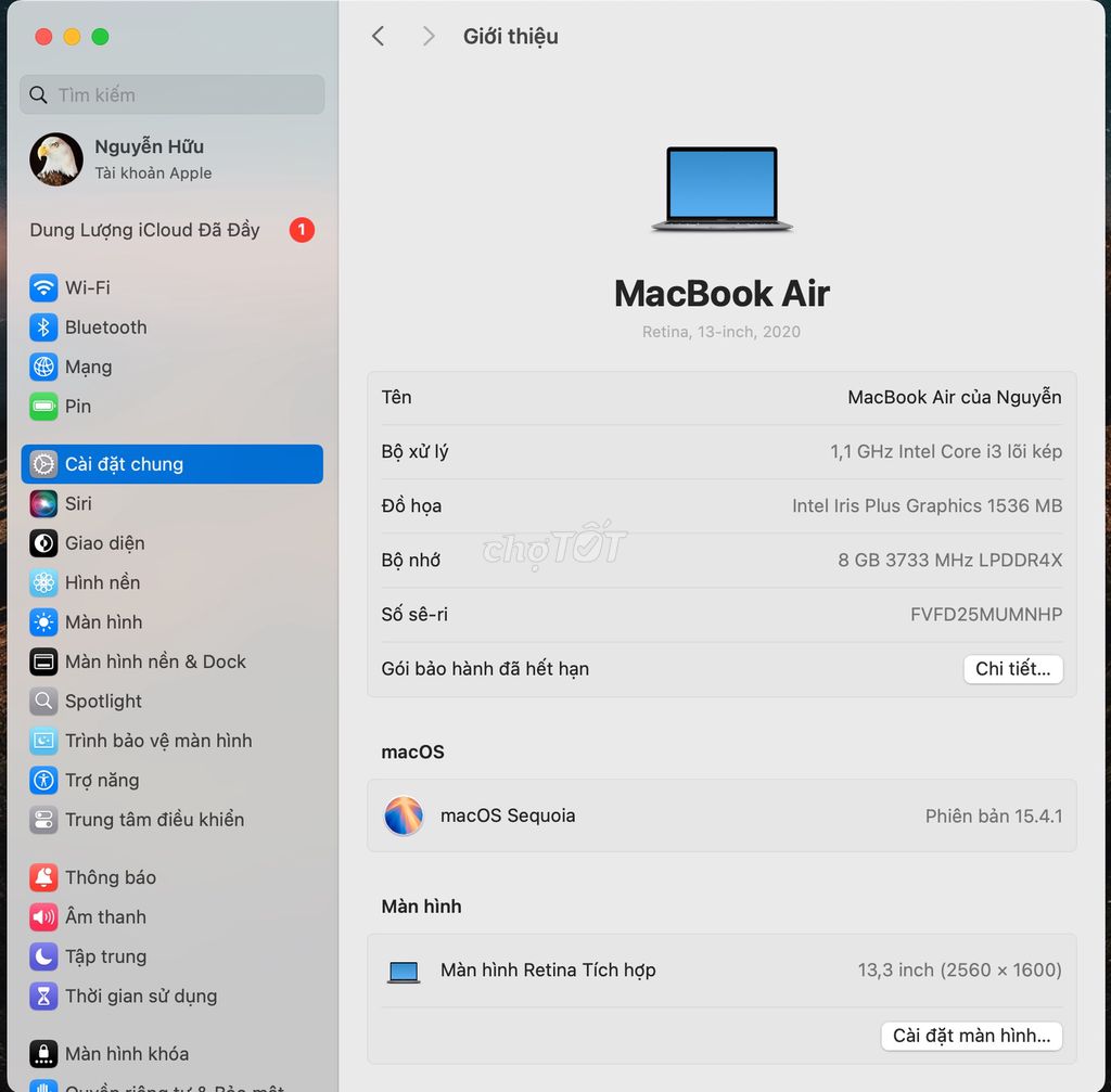 Apple MacBook Air i3 13.3 inch 8GB/250GB. Mua bán Laptop tại Thành phố Nha Trang Khánh Hòa được đăng bởi Nguyễn Nhuận Hữu hình 1