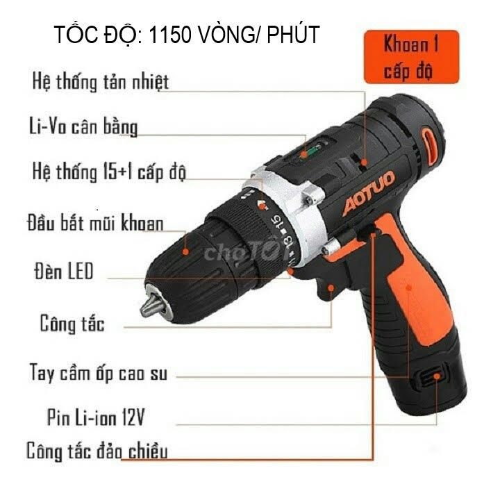 0907053902 - Máy bắt vít, máy khoan pin 12v đảo chiều AOTOU