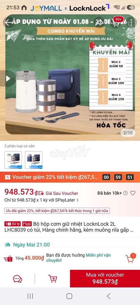 Hộp cơm giữ nhiệt LocknLock LHC8039 2L Inox. Mua bán Dụng cụ nhà bếp tại Quận 7 Tp Hồ Chí Minh được đăng bởi Hồn Lìa Khỏi Xác hình 1