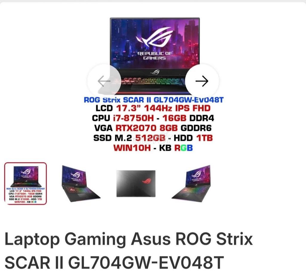 Laptop gaming Asus ROG Strix Scar II. Mua bán Laptop tại Huyện Bát Xát Lào Cai được đăng bởi Bé Soài hình 1