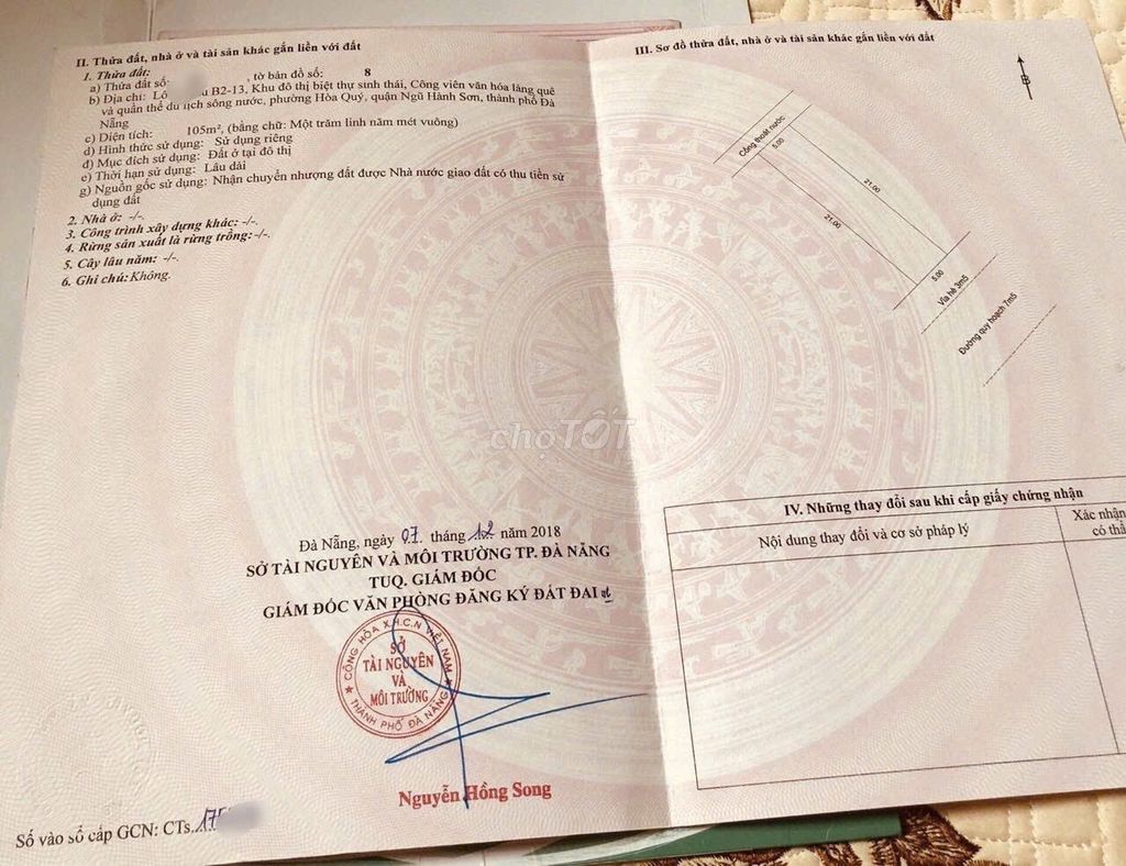 Chính chủ anh Toàn bán đất đường Bờ Quan 4 Khu Nam Hòa Xuân giá 4.5 tỷ