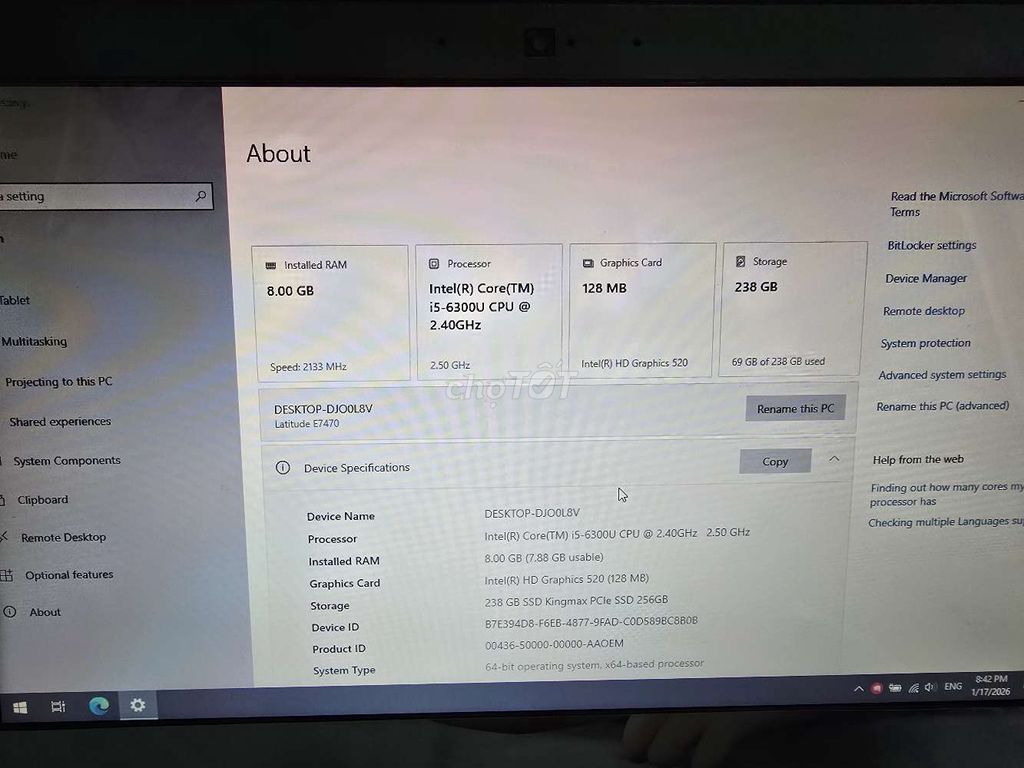 Dell Latitude E7470 i5-6300U 8GB/238GB. Mua bán Laptop tại Huyện Kim Bảng Hà Nam được đăng bởi Current hình 1