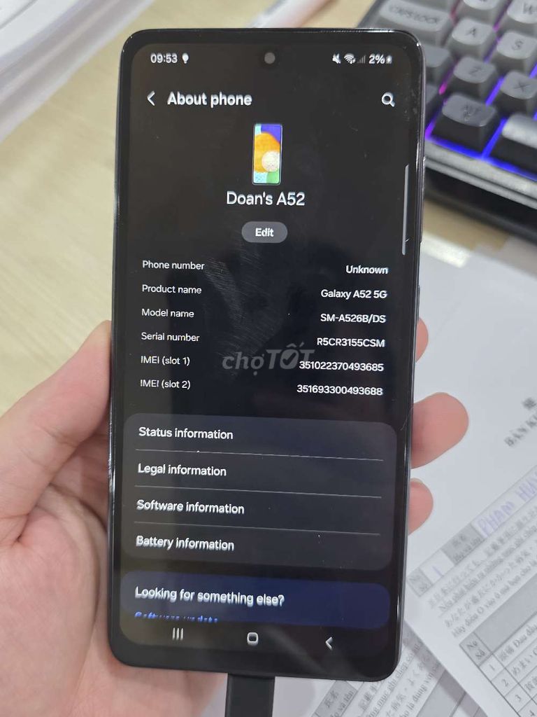 Samsung Galaxy A52 5G Đen Đã qua sử dụng. Mua bán Điện thoại tại Huyện Hoài Đức Hà Nội được đăng bởi Minh Đoàn hình 1