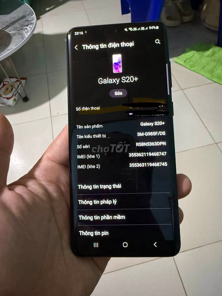 Samsung Galaxy S20+ Đen. Mua bán Điện thoại tại Thành phố Thủ Đức Tp Hồ Chí Minh được đăng bởi Hội Đồ Điện Tử hình 1
