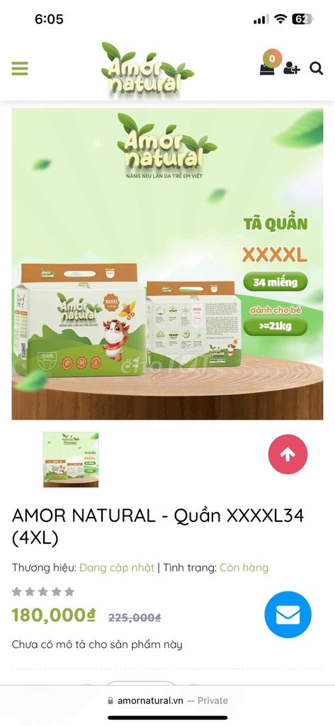 101 tã quần AMOR NATURAL - Quần size 4XL bé >=15kg