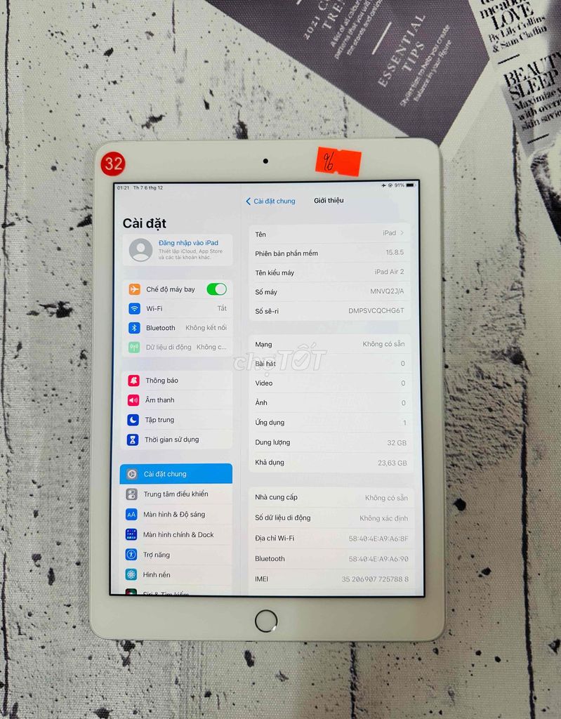 AIR 2 / WIFI + 4G / 32GB / Pin 96%. Mua bán Máy tính bảng tại Quận Cầu Giấy Hà Nội được đăng bởi CACA IPAD STORE hình 1