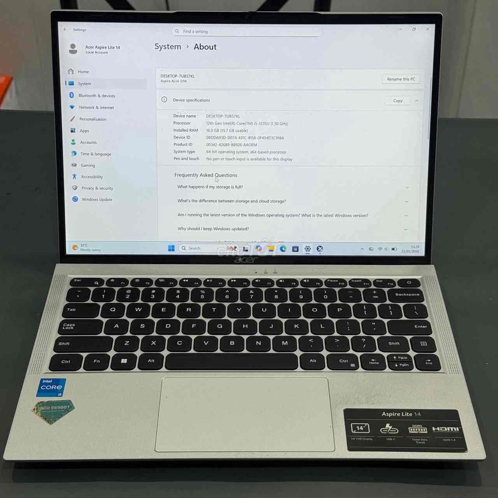 Acer Aspire Lite 14 i5-1235U 16GB/512GB đẹp 98-99%. Mua bán Laptop tại Quận 5 Tp Hồ Chí Minh được đăng bởi Phan Thế Phong  hình 1
