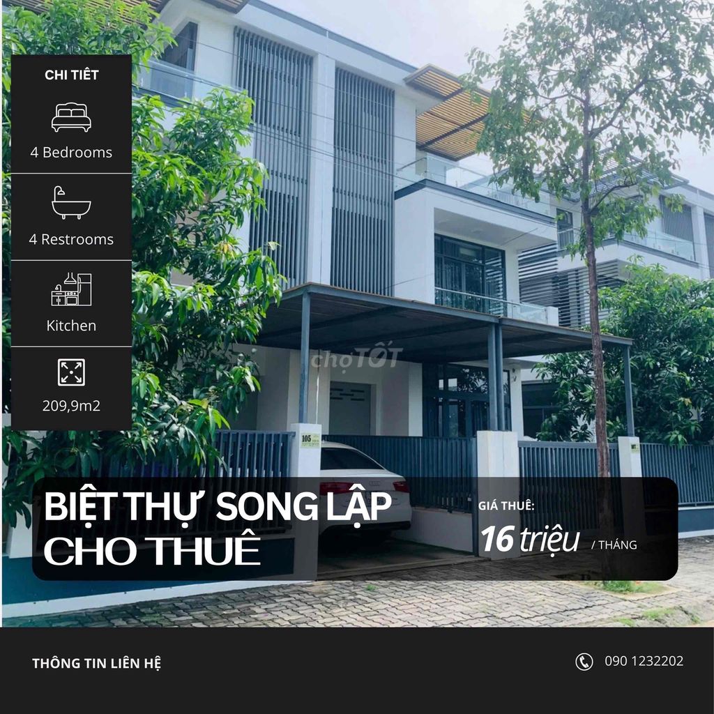 Cho thuê BT song lập tại KĐT Đông Tăng Long, diện tích 160m2.