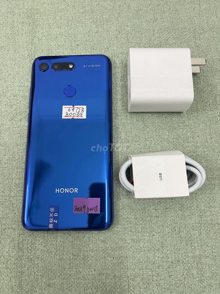 Honor V20 xanh 6/128 đủ sạc cáp Q.tế có ship COD