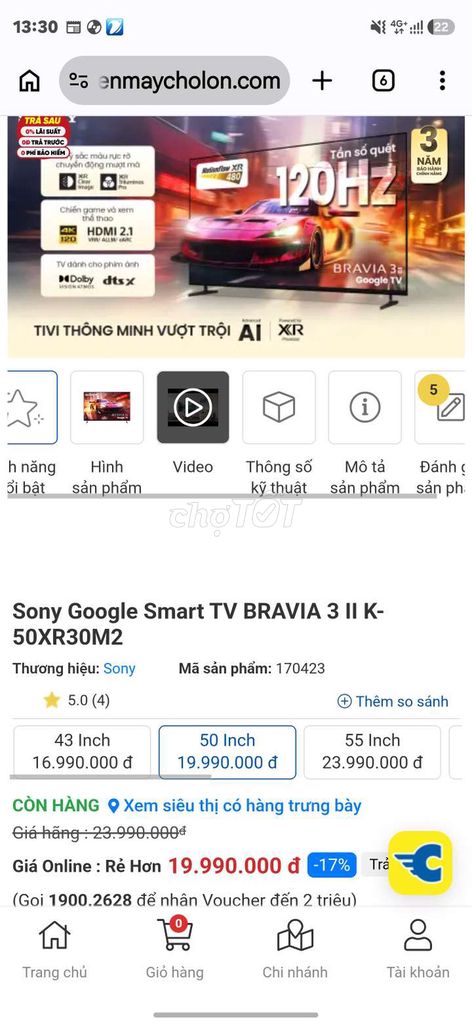 Tivi Sony BRAVIA 3 II K-50XR30M2 50 inch Đen 2026. Mua bán Tivi, Âm thanh tại Thành phố Đà Lạt Lâm Đồng được đăng bởi nguyễn duy hình 1