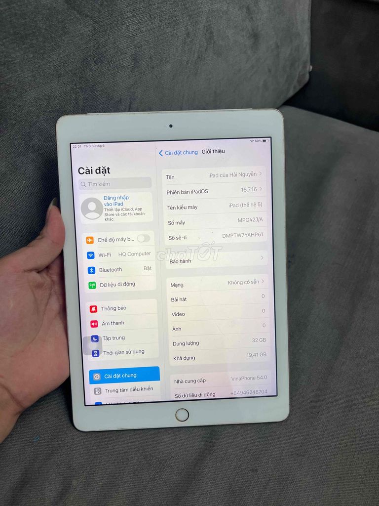 Apple iPad Gen 5 32GB Vàng 4G Wifi. Mua bán Máy tính bảng tại Quận Đống Đa Hà Nội được đăng bởi HQ Computer hình 1