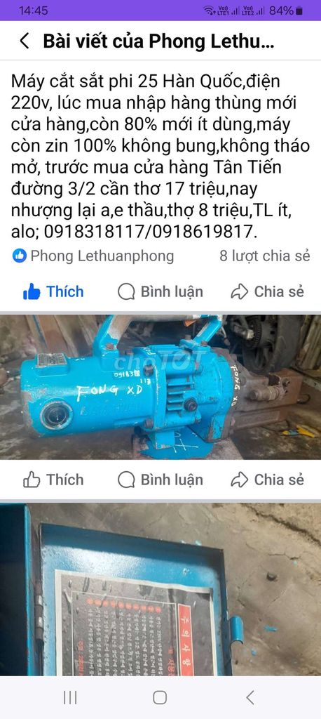 Máy cắt sắt Hàn Quốc 220V. Mua bán Đồ chuyên dụng, Giống nuôi trồng tại Quận Ô Môn Cần Thơ được đăng bởi Phong Lethuanphong hình 1