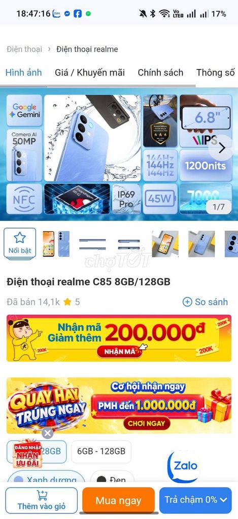 Realme C85 128GB Đen 8GB. Mua bán Điện thoại tại Quận Hải Châu Đà Nẵng được đăng bởi chương hình 1
