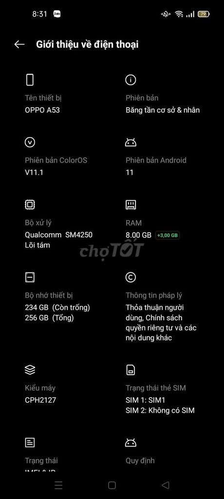 Oppo A53 256GB. Mua bán Điện thoại tại Thành phố Thủ Đức Tp Hồ Chí Minh được đăng bởi Khanh chi hình 1