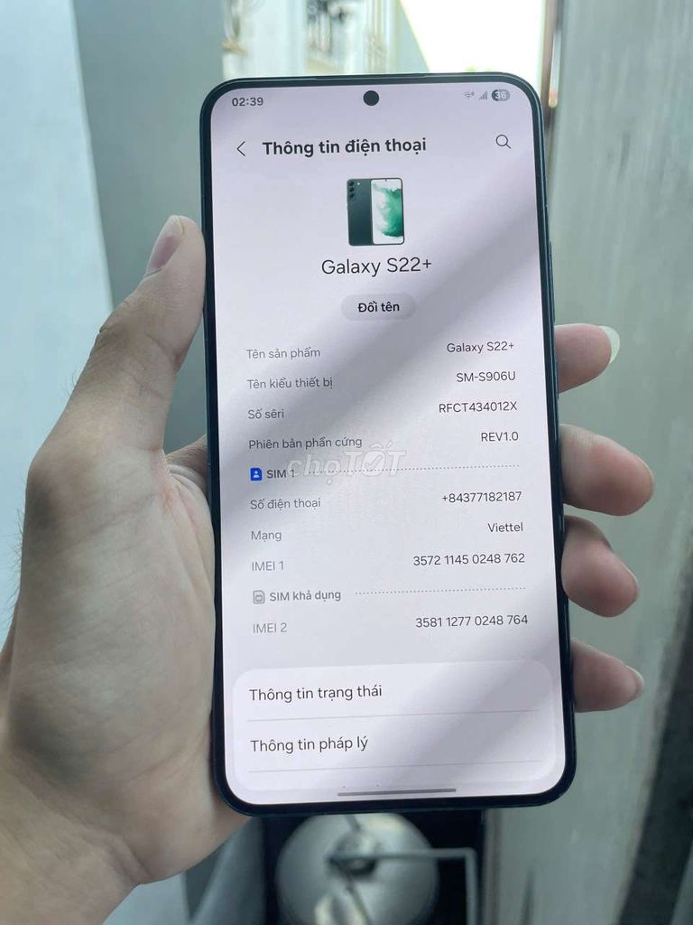 Galaxy S22 Plus nguyên zin 100% 8/128 màu xanh. Mua bán Điện thoại tại Quận Bắc Từ Liêm Hà Nội được đăng bởi Kiên Dương hình 2