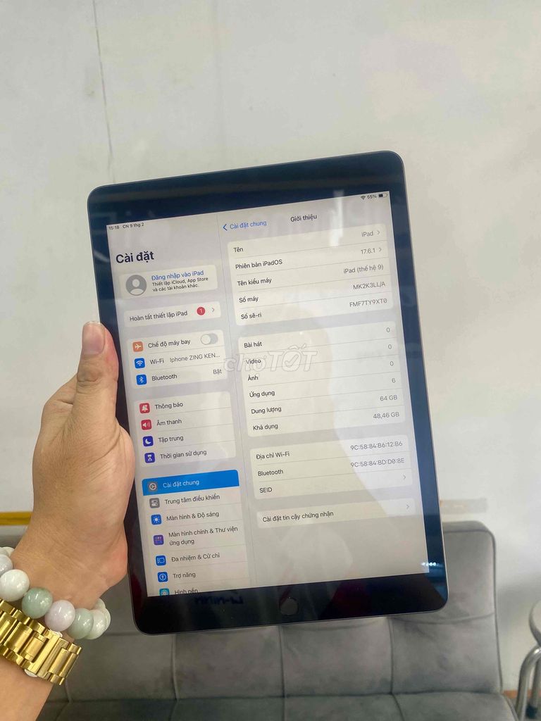 ipad Gen 9 mới Bảo hành 12 chưa Sài