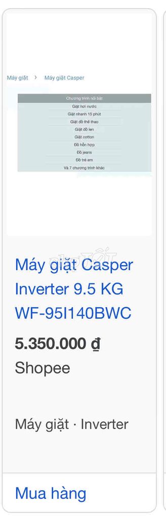 Máy giặt Casper Inverter 9.5 KG WF-95I140BWC