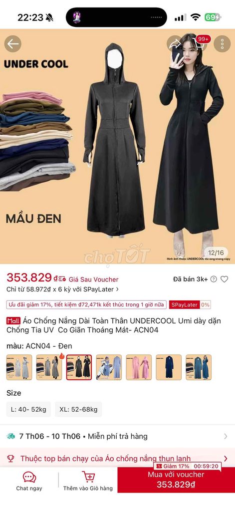 Áo chống nắng Nữ UNDERCOOL Đen. Mua bán Quần áo tại Quận 4 Tp Hồ Chí Minh được đăng bởi Kiều Trinh hình 1