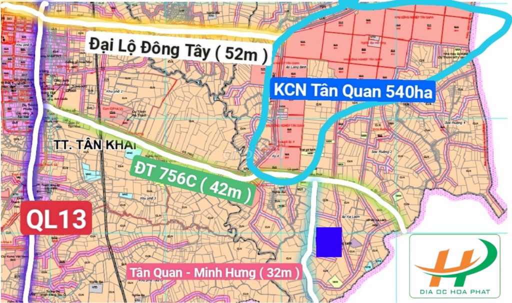 Bán gấp lô đất cặp sát KCN Minh Hưng đường nhựa 32m.