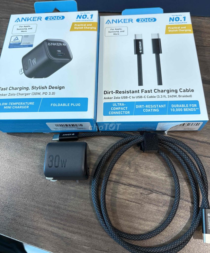 Combo củ Anker Zolo 30W đen + cáp CtoC đen 240W